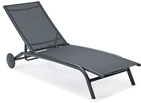 Leco-Sonnenliege Nele – Elegante Gartenliege mit 5fach Verstellbarer Rückenlehne und Rollen für einfaches Handling – Gestell Anthrazit