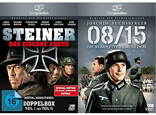 Steiner - Das eiserne Kreuz Teil 1+2 (Doppelbox) - Filmjuwelen [2 DVDs] [Special Edition] & 08/15 - Die komplette Filmtrilogie [3 DVDs]