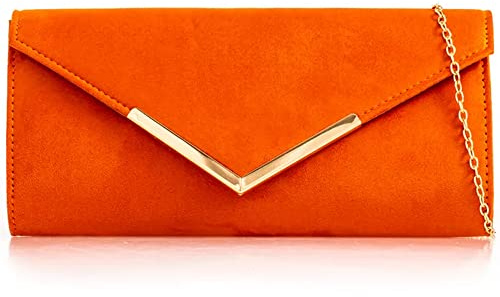 UShopUK Clutch/Handtasche aus Wildleder, einfarbig, für Braut, Abschlussball, Hochzeit, Abend, Party, Handtasche (Orange)