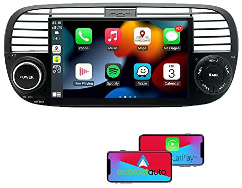 GOFORJUMP Carplay Android Auto Autoradio Stereo Doppio DIN 7 Pollici Compatibile con Fiat 500 Supporto Bluetooth/Navigazione GPS/USB/Radio/SWC,Nero