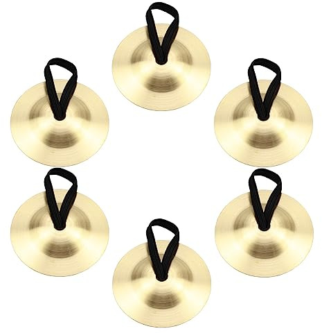 Sofecto 6 platillos de dedos, zills de dedo para danza del vientre, platillos de mano de latón, instrumento musical de baile de dedo para fiesta de bailarina (latón, dorado)
