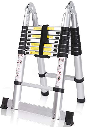 MEYKEY Scala Telescopica Pieghevole Multiuso Allungabile Scaletta portatile, portata massima 150 kg, Argento