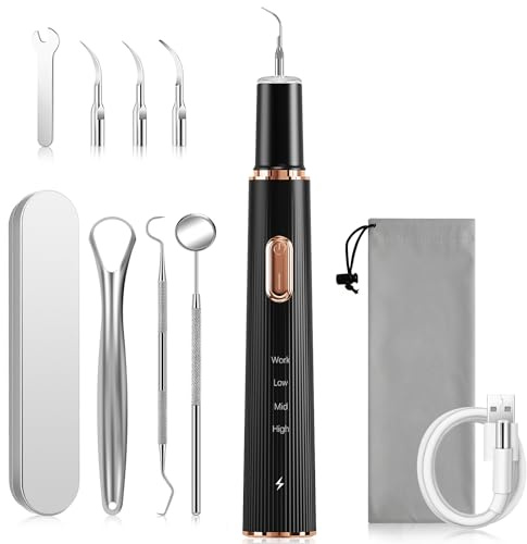 Plaque Remover for Teeth, Tartar Remover for Teeth Cleaning with 4 Replaceable Heads and 3 Adjustable Modes, Rechargeable Teeth Cleaning Plaque Remover for Home