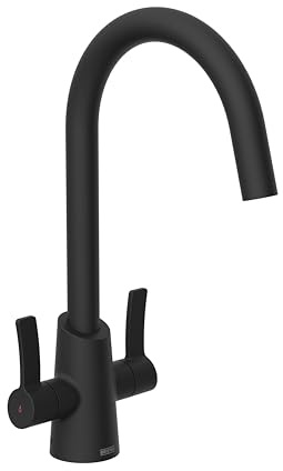 Bristan Acorn Kitchen Tap, Black, ACR EFSNK BLK | Modern Design, Swivel spout, Top fix EasyFit installation, Dual lever operation, Kitchen mixer tap, Lifetime Cover