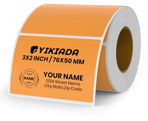 YIKIADA Orange Thermo-Etikett Vinyl 50 × 76 mm Rolle Rechteckig Selbstklebend Adressaufkleber Wasserdicht Aufkleber für Name Barcode QR Code DIY 500 Stück