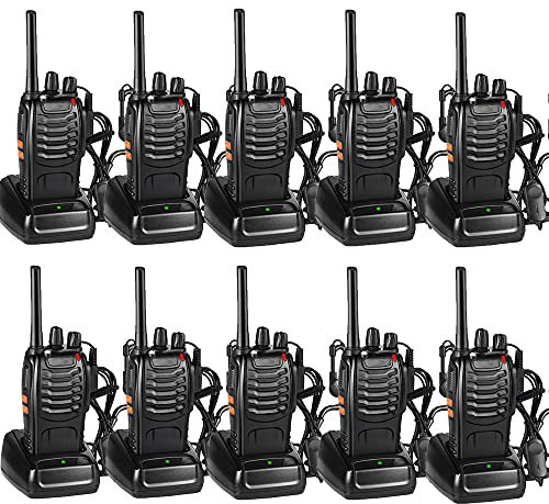 SINZUX Walkie Talkies Long Range 10Pcs, Walkie Talkies for Adults 2 Way Radio with LED Light Earpieces and Rechargeable Batteries 16CH Walky Talky Supports VOX Function