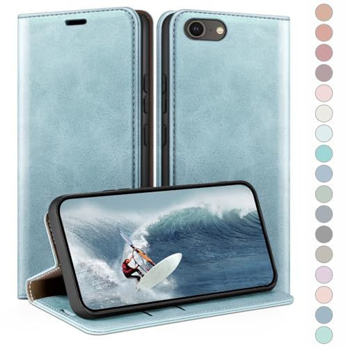 HUOUH for iPhone SE 2022/7/8/SE 2020 4,7 Wallet case with RFID Blocking PU Leather,Credit Card Holder,Flip Folio Book Phone cases Shockproof Cover Women Men for Apple 7 case Sky Blue