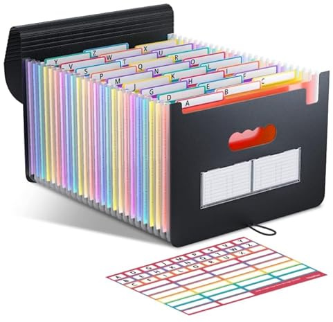 Dokumentenmappe A4, 26 Taschen Erweitern Dateiordner Großraum Fächermappe Datei Organizer Aktenordner Box Akkordeon Ordner Tragbar Sortiermappe für Zuhause oder Büro Dokumente