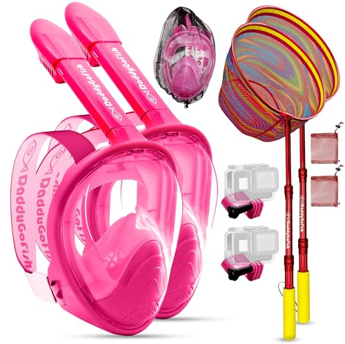 Máscara De Snorkel para Niños Daddygofish | Equipo De Snorkel con Soporte para Cámara | Conjunto Combinado De Máscara De Snorkel Y Red De Pesca Telescópica Extensible, Antivaho Y Antifugas