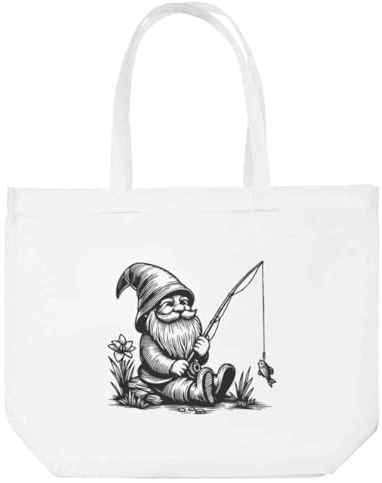 Azeeda 'Garden Gnome With Fishing Rod' Tote Shopping Bag For Life (BG00078136)