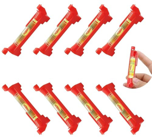 NIYATA 8 Stück Wasserwaage für Seile, Mini-Wasserwaage, 75 mm, Wasserwaage, Seifenblasenwaage mit Aufhängedraht, für Mauerwerk, Klempnerei, Präzisionsarbeiten, Rot