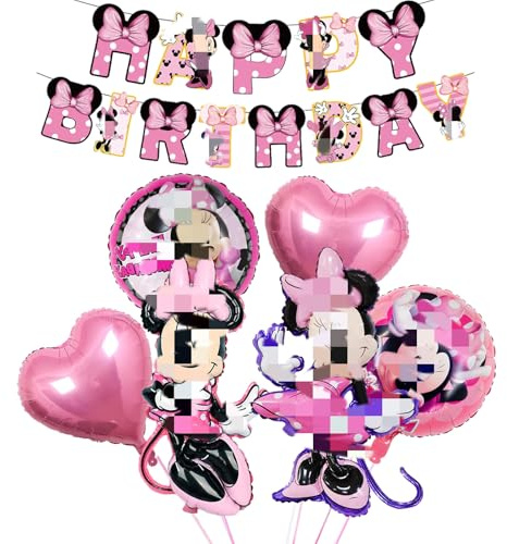 Mini Maus Balloons & Banner - Pink Mouse Foil Balloons & Happy Birthday Decorations for Girls' Party