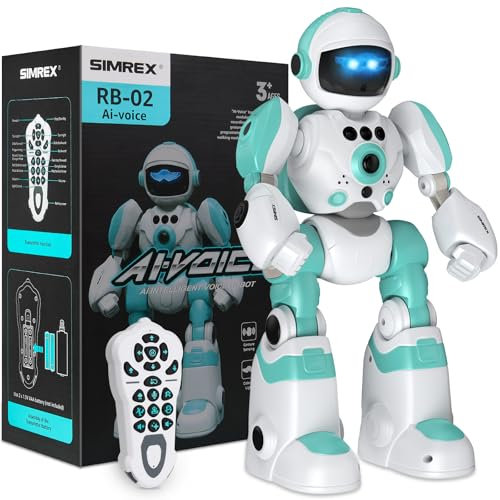 SIMREX Roboter Kinder Spielzeug, wiederaufladbar und projizierbar, RC-Roboter mit LED-Augen und Musik, RC-Spielzeug mit Gestensensor für ab 3 4 5 6 7 8 Jahre Jungen und Mädchen Geschenk, Hellblau