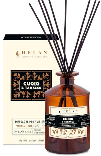 Helan Cuoio e Tabacco - Raumparfüm, Raumparfüm mit Weihrauch und Safran Diffusor Sticks, Geschenkideen Deodorant und Raumparfüm 500 ml, Parfüms Made in Italy