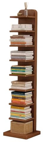 HARELA Estantería Libros Alta Y Estrecha De 5/9 Niveles, Torre De Estantería Libreria Vertical, Estante De Almacenaje para Exposicion, Estante De Piso para Salon Y Oficina(Dark Brown-9 Layers)