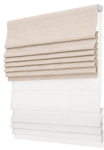 SLKWDOBD Day Night Roman Shades, 2 in 1 Blackout & Light Filtering, Cordless Linen Roman Blinds for Windows, UV Protection, Noise Reduction, Thermal Insulation, Privacy Protection, Beige, Custom Size