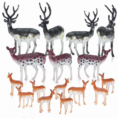 ONEST 90 Pieces Deer Figurines Realistic Deers Family Figurine Forest Animals Figures Miniature Woodland Creatures Figures Mini Deer Figurines Cake Toppers for Birthday Wedding Party