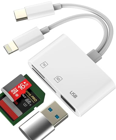 Lecteur Carte USB C Lightning vers SD Micro SD Adaptateur USB OTG 3.0 pour Apple iphone 16 15 pour ipad Compatible avec Samsung S24 Mémoire Photo Transfert Fichiers Externes Androïde Téléphone