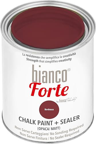 Bianco Forte - Bordeauxrot - (1L) - 2-in-1 Kreidefarbe & Versiegelung: Hochbeständige Farbe für Möbel, Schränke, Wände & Türen – Schnelltrocknend, Innen/Außen, Mattes Finish, Einfache Anwendung