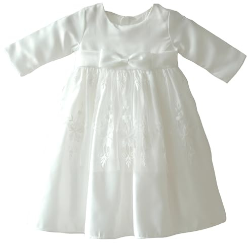 LOLIWE Taufkleid Langarm Satin Spitze Baby Mädchen Blumenmädchen M35 (80)