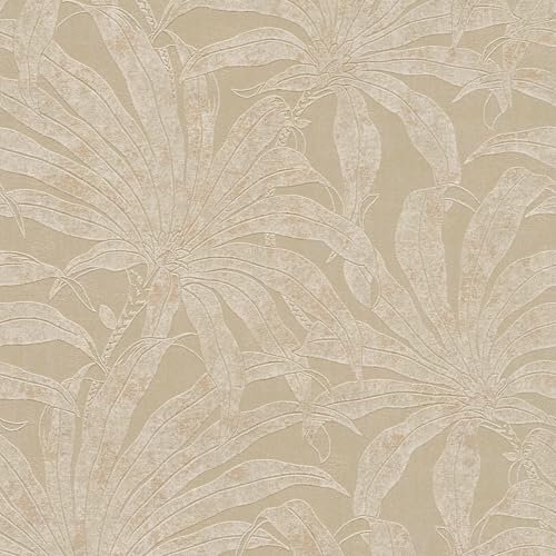 Carta da parati natura Profhome 395014-GU Carta da parati TNT strutturata con design giungla ed accenti metallici grigio bianco oro 5,33 m2