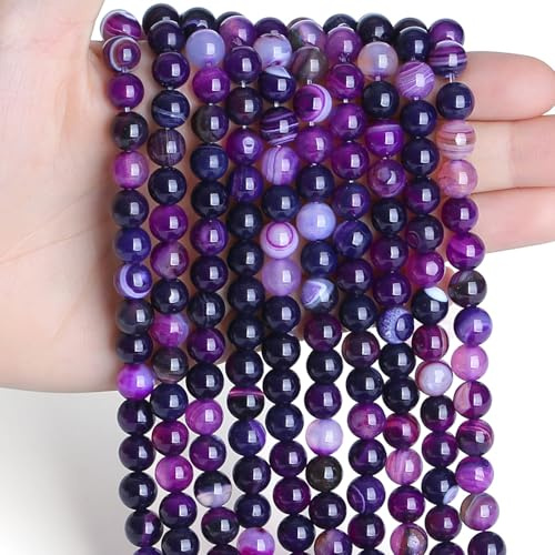 Sahoottie 100 perline di agata viola con foro da 6 mm, rotonde in pietra naturale, set di pietre preziose da infilare, per braccialetti fai da te, per fai da te