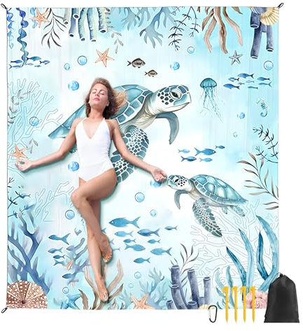 Cyleibe Strandmatten, sandfrei, Stranddecke, 180 x 200 cm, extra groß, leicht, Anti-Sandmatte, sanddicht, faltbar, Outdoor-Decke mit Eckbefestigungsschnallen, für Strand, Camping, Park, Picknick