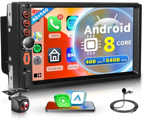 Rimoody 8 Core 4G+64G Wireless Carplay Android Autoradio 2 Din mit Wireless Android Auto Navi GPS WiFi 7 Zoll Touchscreen Autoradio mit Mirror Link Bluetooth FM/RDS/DSP EQ/SWC/USB/DAB Rückfahrkamera