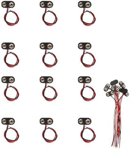 12 Pcs 9V Battery Snap Connector, T-type Combination Battery Clip with 15cm Cable for 9V Plastic Leather Batteries Connection Cable LED Strip Connector Buckle