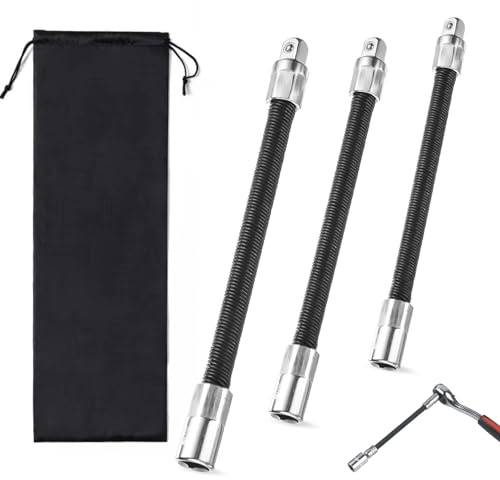 3 Pcs Flexible Extension Bar Set, 1/2 1/4 3/8 Inch Drive Socket Extension Bar Spring Steel Black Extensions Socket Cables Shafts Hand Tool