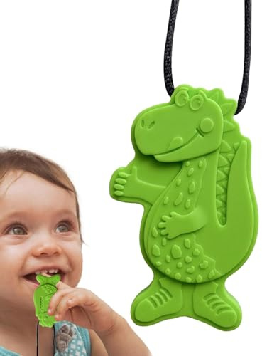Collares de masticación sensorial - juguetes de masticación de dinosaurio de silicona para niños | Motor mordiendo el neclilo | TEATER PORTABLE CHEARY | Ayuda de dentición no tóxica segura | Coll