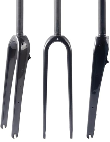 CASOME 700C Gravel Gabel aus Carbon (T800), Rennrad-Vordergabel 1-1/8″ Gerade/Konus, QR-Nabe 9×100 mm, Flat-Mount Scheibenbremse – Ultraleicht(Glossy Black,Straight)