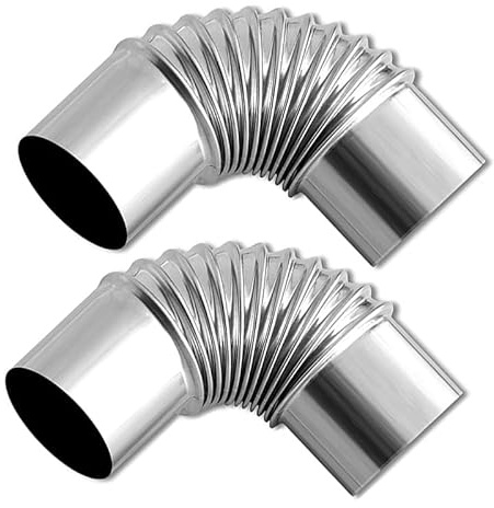 Elbow Stove Pipe, 2pcs Stainless Steel Elbow, 90-Degree Chimney Corrugated Water Heater Exhaust Pipe(100mm)