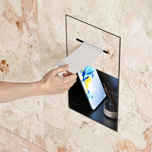 Vibeo Wandnische Dusche Versenkter Toilettenpapierhalter mit Ablage, Schwarze, Verdeckte Wandnische aus Metall Fürs Badezimmer, Toilettenpapierhalter Fürs Schlafzimmer