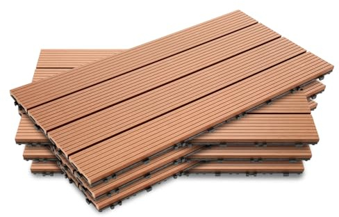 Jaxguom 24 stycken WPC terrassplattor, 30 x 60 cm WPC-plattor, trädgårdskakel med klicksystem, terrassbrädor, balkongplattor, klickplattor, terrassbrädor, vattentäta för terrass, för 4 m² brun
