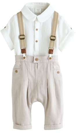 NEXT Bambini Confezione 3 pezzi per neonati con camicia, pantaloni | Neonato, e bretelle, Standard, Button, 100% cotone