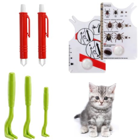 JYYWTSI Carta per zecche con lente di ingrandimento, include gancio per zecche e rimozione delle zecche, 7 pezzi, pulizia rapida delle zecche, scheda per zecche per persone, cani, gatti, animali