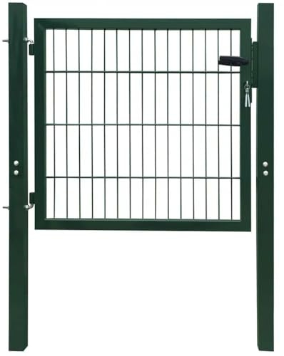 Ziaphsol Zauntor Stahl Grün für Gartenzaun Eingang, 100 x 105 cm Flügeltor mit Scharnieren und Schloss, blickdichtes Doppelstabmatte Gitter Tor für Hof Vorgarten