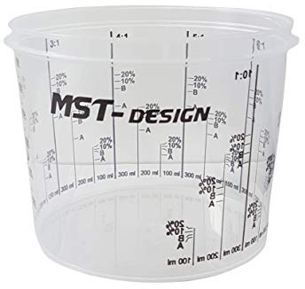 MST-DESIGN 25 x 750 ml Lackmischbecher, Robuster Einweg Messbecher mit Skala, Mischbecher für Lacke, Farbe, Lasur, Füller etc., Kunststoffbecher mit Mischverhältnis, Hochwertiges Lackierzubehör