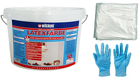 Wilckens 10 Liter Latexfarbe weiße Farbe Latex Matt hochdeckend für innen und außen strapazierfähig inkl. 4x 5m Abdeckfolie (10 Liter matt)