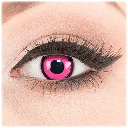Farbige Kontaktlinsen zu Fasching Karneval Halloween 1 Paar Crazy Fun rosa 'Rose Lunatic' mit Kombilösung (60ml) + Behälter in Topqualität von 'Glamlens' ohne Stärke