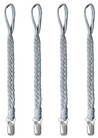 CULASIGN 4Pcs Schnullerkette Baumwolle Schnullerband Baby Schnullerketten Clips für Neugeboren Mädchen und Jungs (Grau)