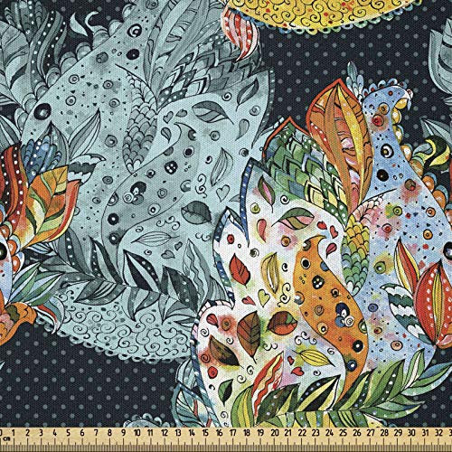 ABAKUHAUS Paisley Stoff als Meterware, Orientalische Stilmuster, Microfaser Multi Zweck Dekostoff für Kunsthandwerke, 3M (230x300cm), Orange und Blau