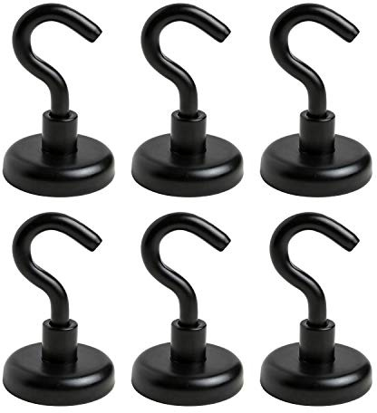 Magnethaken, 6 Stück, schwarz, stark, robust, Neodym-Magnethaken, Durchmesser 32 mm, magnetische Deckenhaken für Küche, Büro, Garage