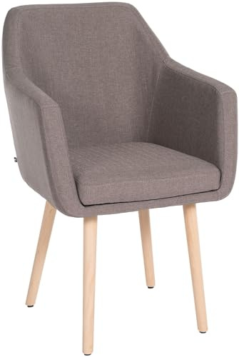 CLP Esszimmerstuhl Utrecht Mit Stoffbezug I Polsterstuhl Mit Robustem Holzgestell I Retrostuhl Mit Bodenschonern I Farbe Taupe Gestell Farbe Natur