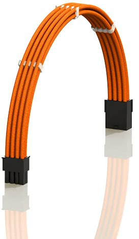 LINKUP - AVA 30cm PCI-E 8 Pin (6+2) GPU PSU Power Supply Braided Sleeved Custom Mod PC Extension Cable w/Combs | Strong & Stiff Design | Single Pack | 300mm - Orange