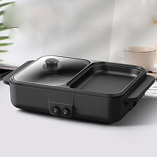 2-in-1 Electric Grill with Hot Pot 1200W 110V, Portable Electric Hot Pot Barbecue Grill Non-Stick Teppanyaki Pan Indoor Multifunctional Hot Pot Split-Design Baking Tray (Black)