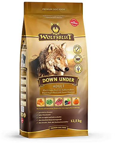 WOLFSBLUT – Down Under Adult | Trockenfutter mit natürlichen Zutaten und wertvollen Superfoods für ausgewachsene Hunde. Getreidefreies Alleinfutter ohne Zusatzstoffe im Beutel | 2x12,5kg
