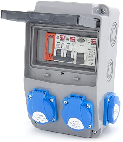 ELS Elektrotechnika Baustromverteiler Wandverteiler mit FI Schalter und Zähler Schuko 4x230V + Leitungsschutzschalter 2x LS und Fehlerstromschutzschalter FI 40/2/0.03AFI + MID Stromzähler Verdrahtet