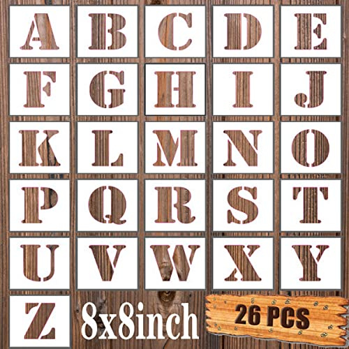 BTORER Lot de 26 pochoirs réutilisables en plastique pour décoration de lettres de l'alphabet - 20,3 cm - Pour bois, mur, tissu, roche, tableau noir, signalisation à faire soi-même